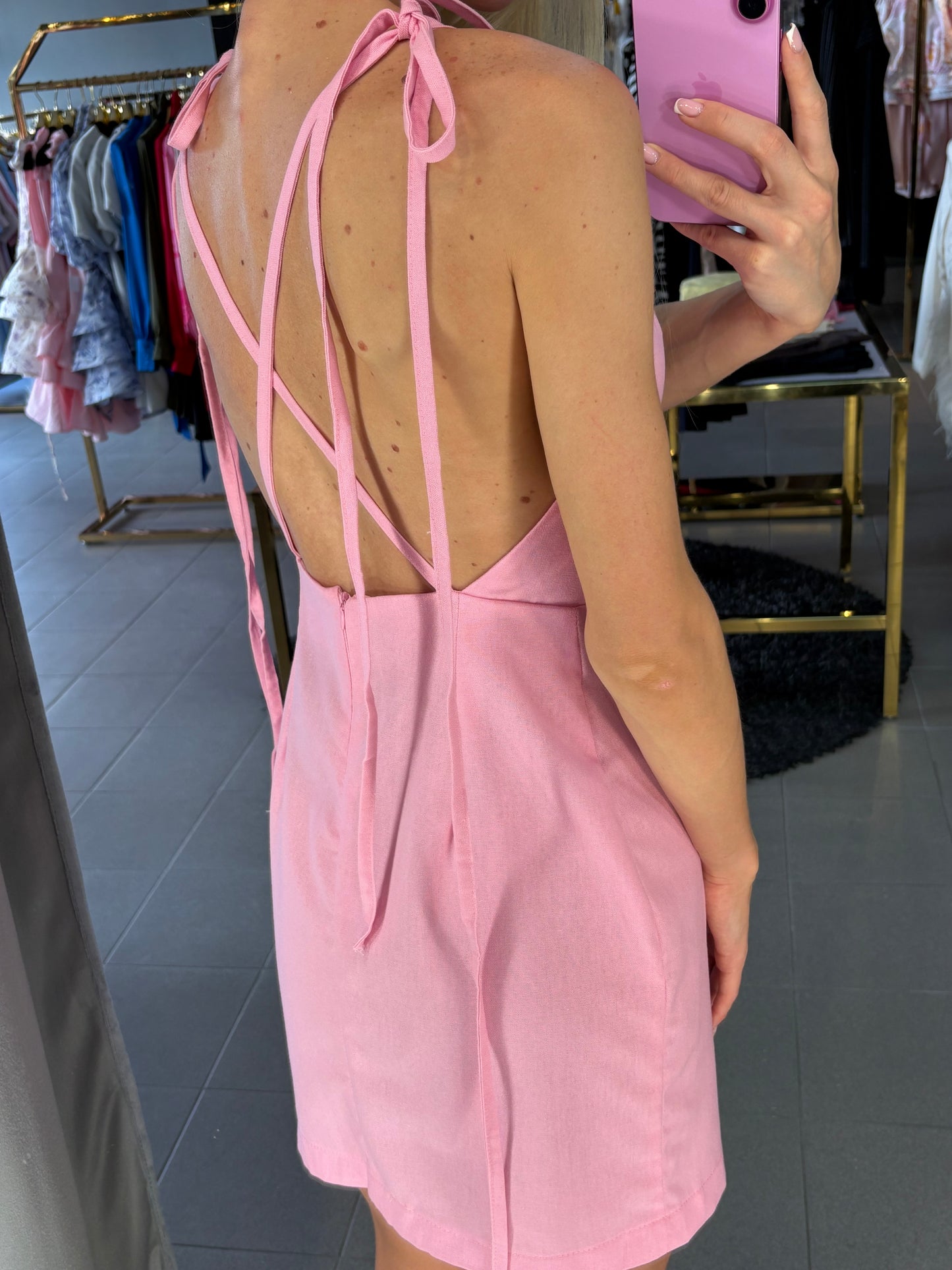Lininė suknelė atvira nugara