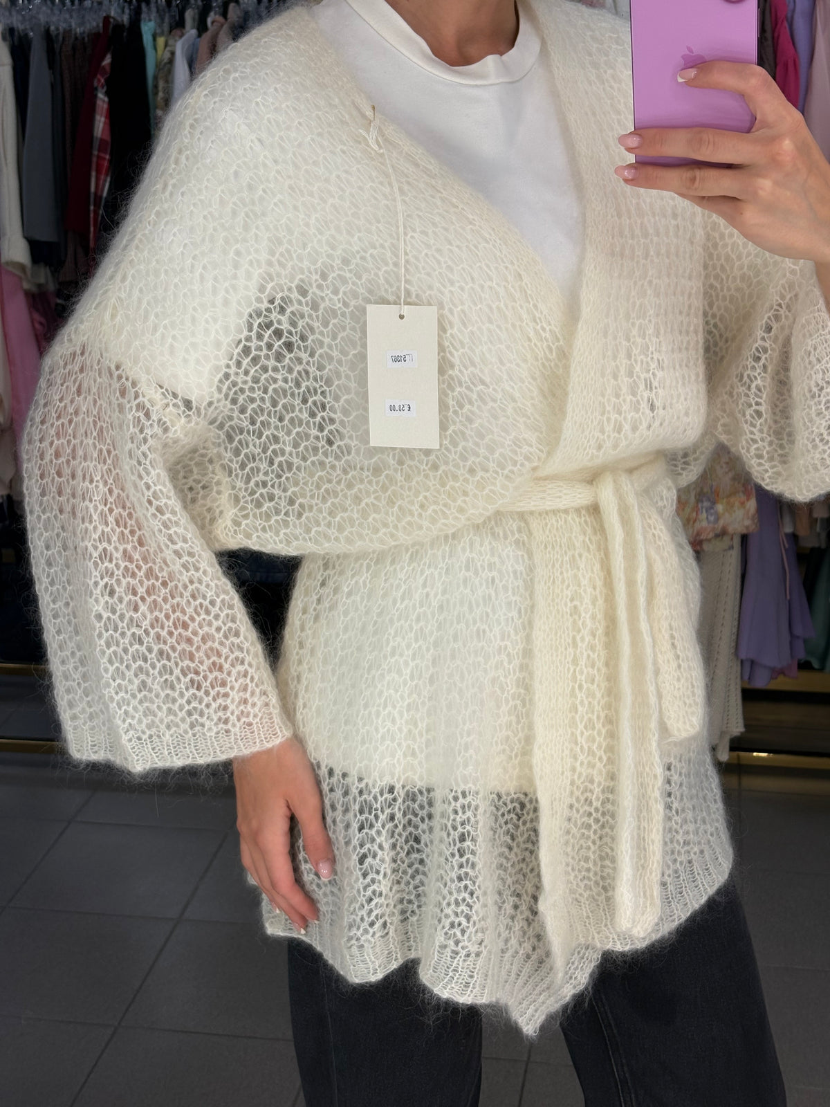 Surišamas kid mohera kardiganas